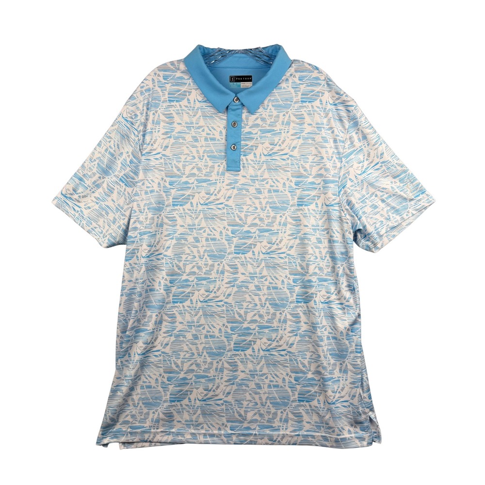 PGATOUR Pro Series Mens Golf Polo Shirt XXL Blue White Geometric Print Athletic